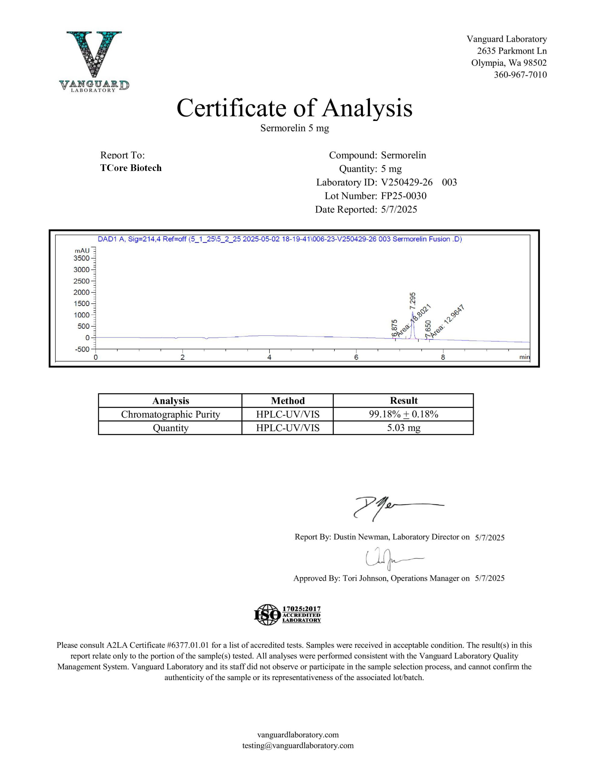TCore Biotech Serm 5 COA