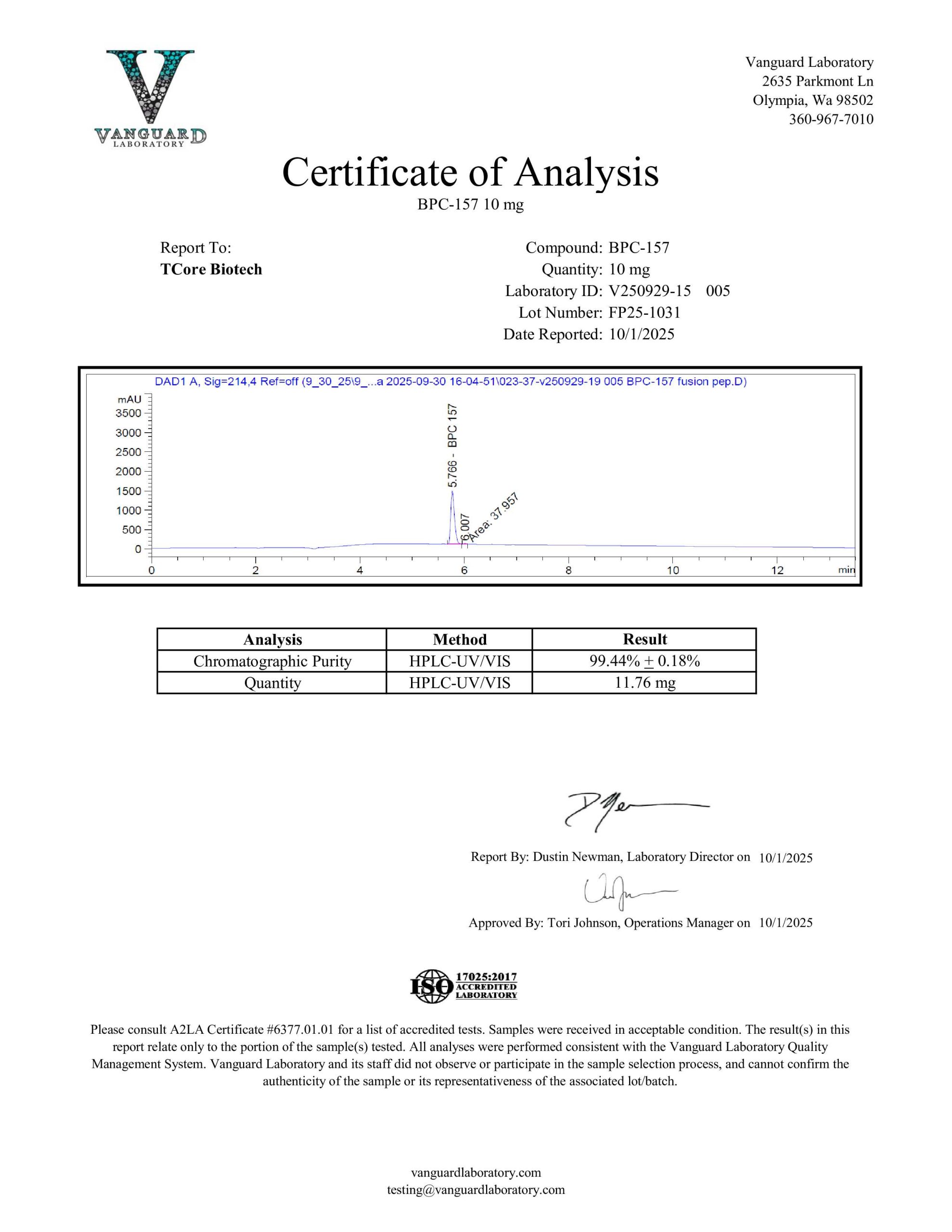 V250929-19 TCore Report 002 bpc157 10
